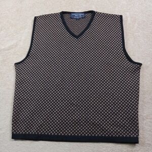 Harold Powell 100%‎ Extra Fine Merino Wool Sweater Vest Men's Large Black/Tan